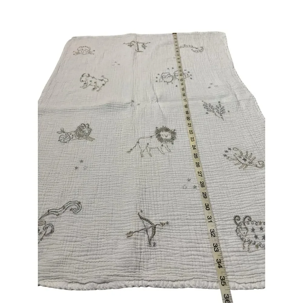 Pottery Barn Kids Metallic Zodiac Muslin Baby Blanket Cotton Astrology‎ Signs